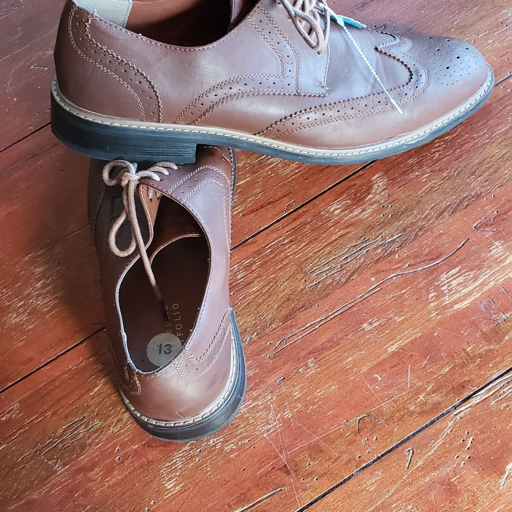 Perry Ellis men's shoes brown size 13 wingtip oxford "Harris" style